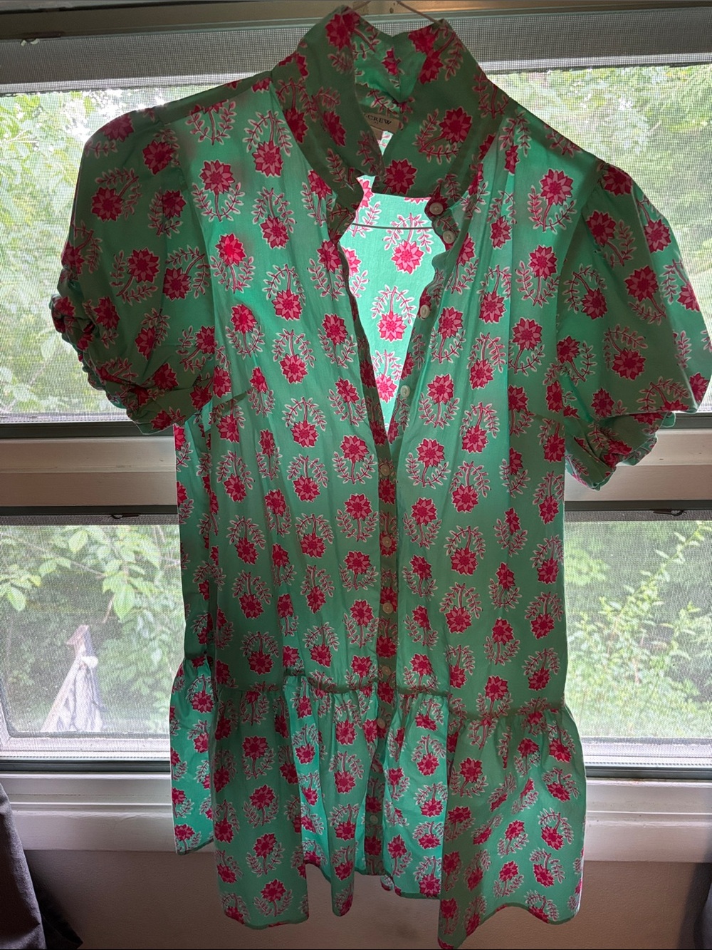 Women's Floral Tie-Front dress - Mint with Pink Floral